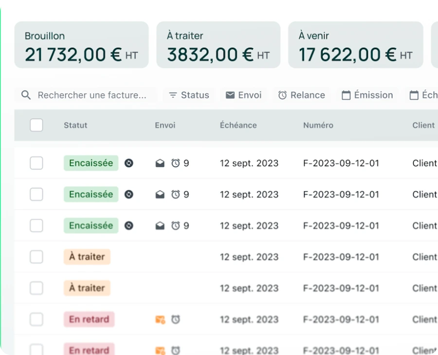 Vue officielle de l’interface Pennylane pour le suivi des factures de vente