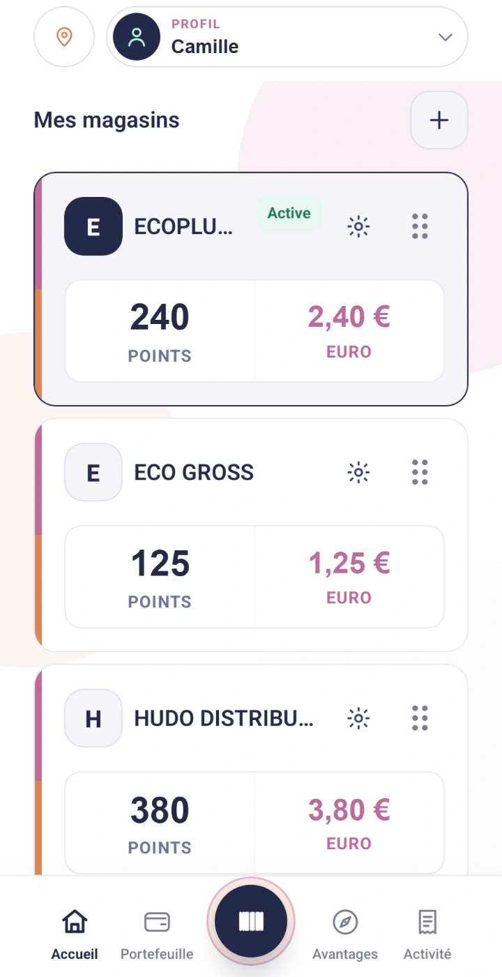 Application Piqart : liste des magasins et consultation des points et des soldes de fidélité